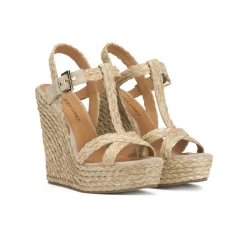 Filipa Espadrilles compensées en raphia tressé taupe