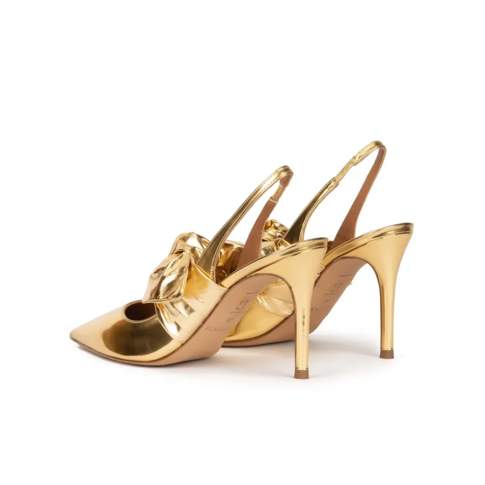 Jaqueline Escarpins à brides en cuir métallisé doré