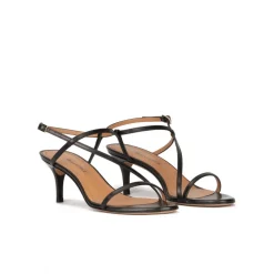 Laquenda Sandales à talons moyens en cuir noir