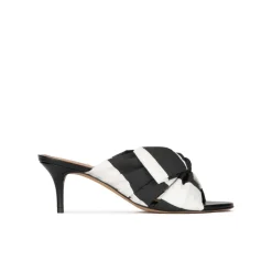 Orquidea Mules à talons moyens en tissu blanc et noir