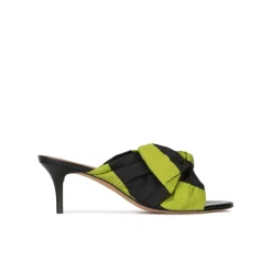 Orquidea Mules à talons moyens en tissu vert et noir
