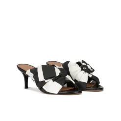 Orquidea Mules à talons moyens en tissu blanc et noir
