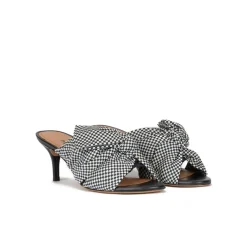 Orquidea Mules à talons moyens en tissu à carreaux blanc et bleu