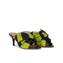 Orquidea Mules à talons moyens en tissu vert et noir