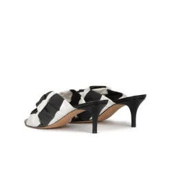 Orquidea Mules à talons moyens en tissu blanc et noir