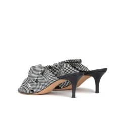 Orquidea Mules à talons moyens en tissu à carreaux blanc et bleu