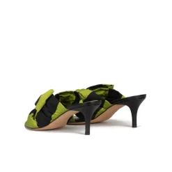 Orquidea Mules à talons moyens en tissu vert et noir