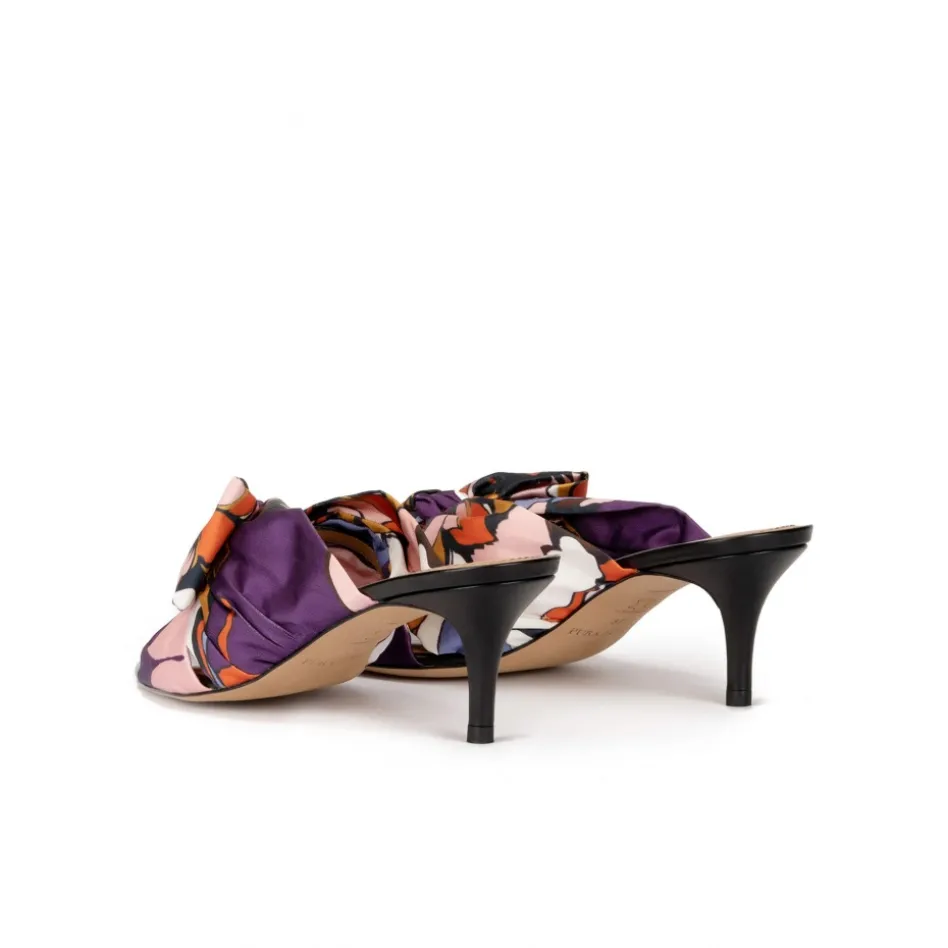 Orquidea Mules à talons moyens en tissu imprimé