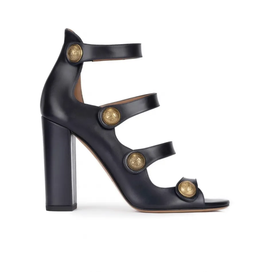 Oslo Sandales à talons hauts en cuir bleu marine à boutons