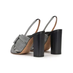 Quirina Sandales à talons épais en tissu à carreaux blanc et bleu