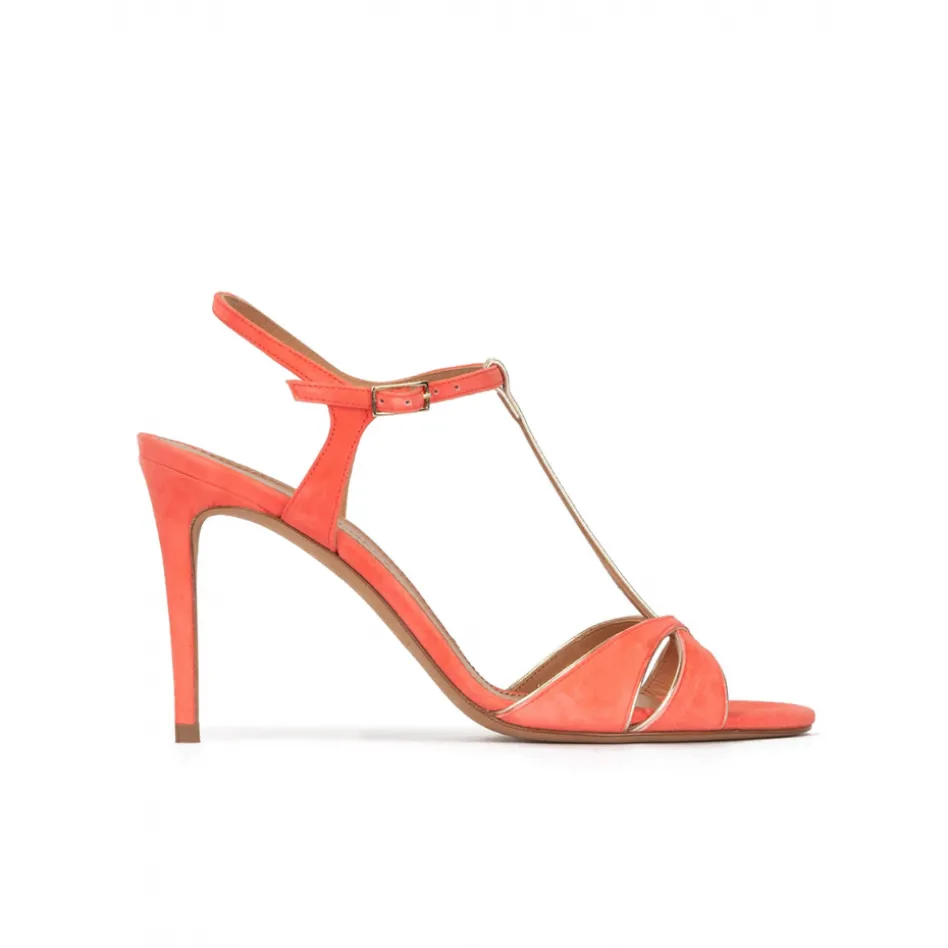 Turquesa Sandales à talons hauts en daim rose corail